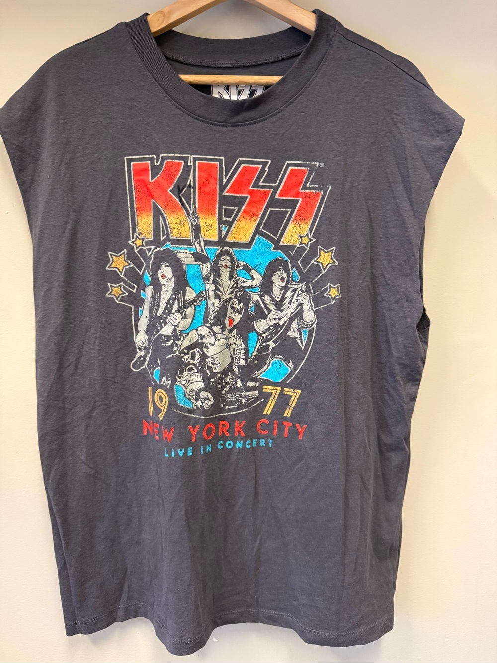 Kiss Black Tank Top with Red, Yellow & Blue Concert Graphic